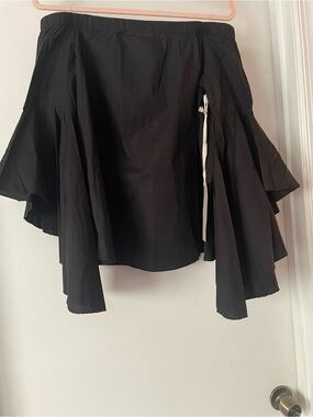 Love In Black Off-Shoulder A-Line Top with Ruffle Style Bell Sleeves - Small